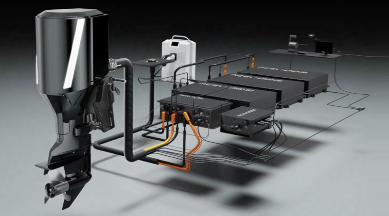 ACEL electric outboards system showing batteries and wiring