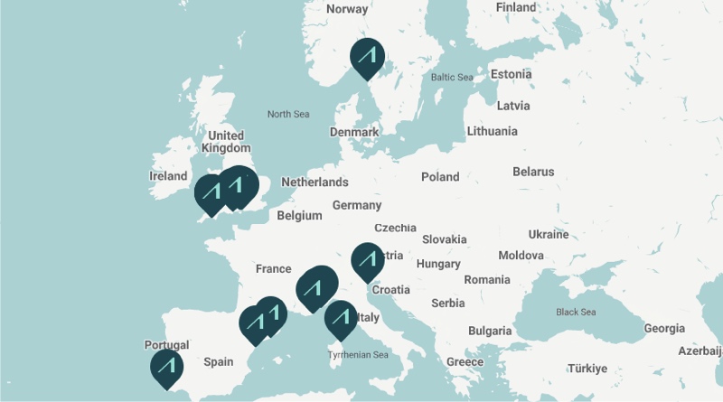 marine high speed charging station locations map - Europe