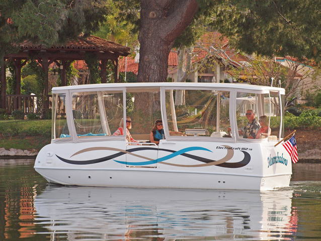 Electric cruising boat with roof