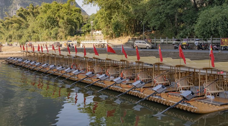 ePropulsion electric motors on a row of bamboo rafts