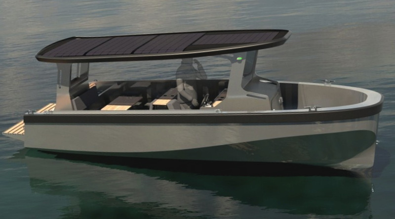 Norwegian solar boat artist's conception showing solar panels on canopy