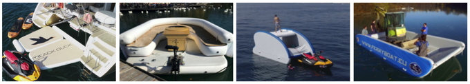 photos of the four innovations that led up to the inflatable solar catamaran 