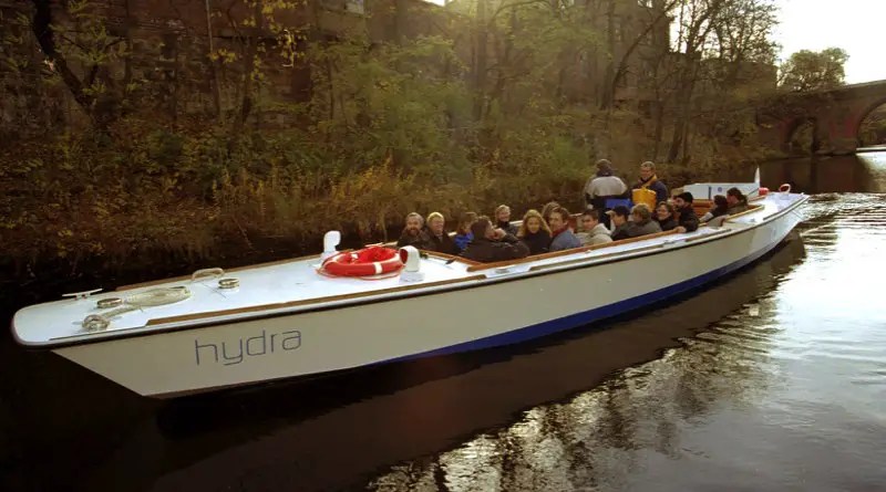 world's 1st hydrogen boats held about 20 people seated in 4 rows of a long low vessel