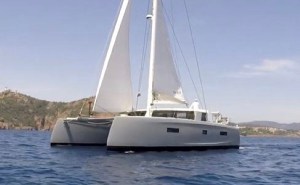 electric catamaran at sea