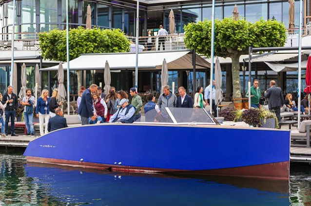 Laneva electric boat in front of the Monaco Yacht Club