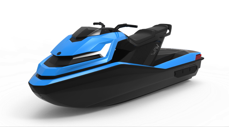 a blue jetski against a white background