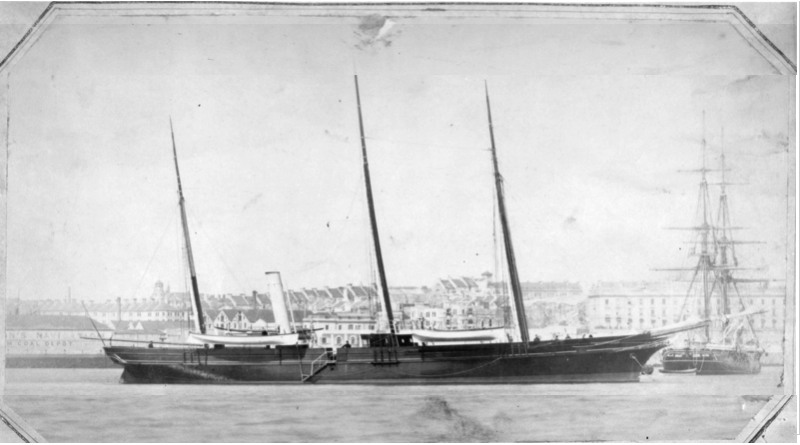 A 19th century sailing ship with 3 masts