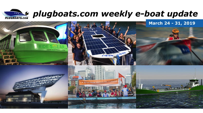 A montage of 6 different pictures of stories about electric boats