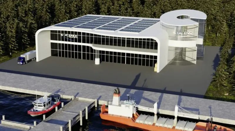 artists depiction of Sealence boat battery gigafactory