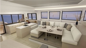 solar powered resort boats have gorgeous kitchens like this