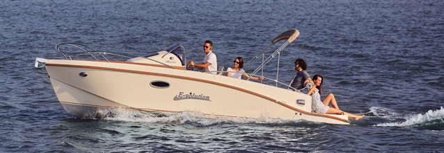 Electric yacht with cuddy cabin and 4 people on board