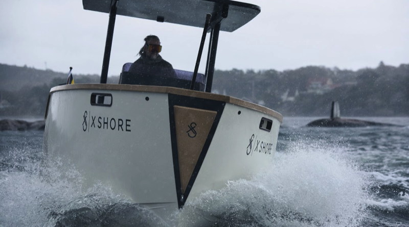 Swedish electric boat X Shore making waves as it cuts through rough waters