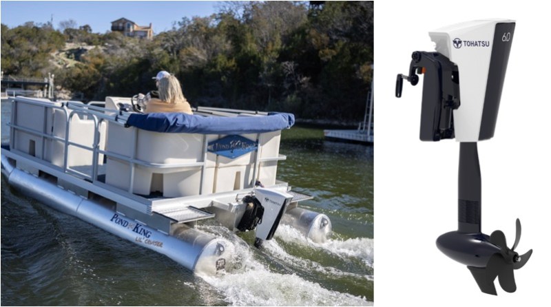 Tohatsu Ilmor electric 6kW outboard on stern of pontoon boat