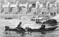 Woodcut of Trouve's 1st electric boat in honour of the electric boat awards