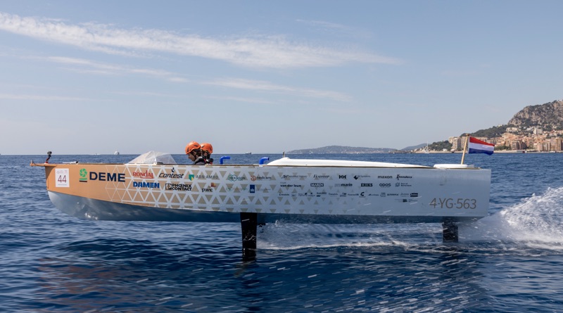 TU Delft hydrogen hydrofoiling boat crusing long Monaco coast