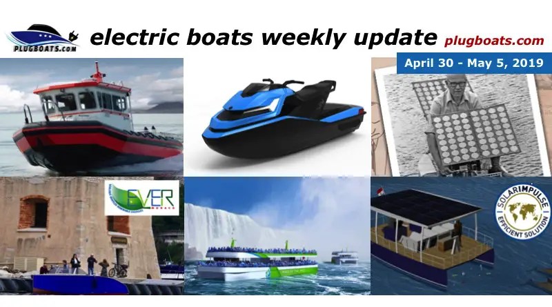 A montage of photos showing a variety of stories about electric boats