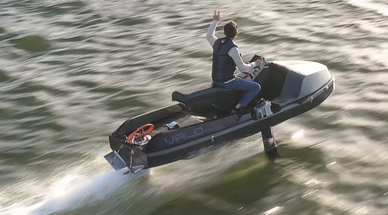 Valo Hyperfoil electric jetski riding above the water