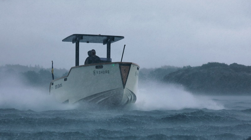 The 2nd X-Shore electric boat model rides hrough rough weather and high waves