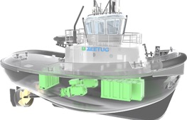 all electric tugboat cutaway diagram shows extra batteries storage