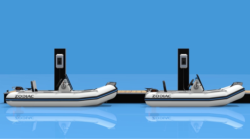 Zodiac electric boats side by side at dock, artist's impression